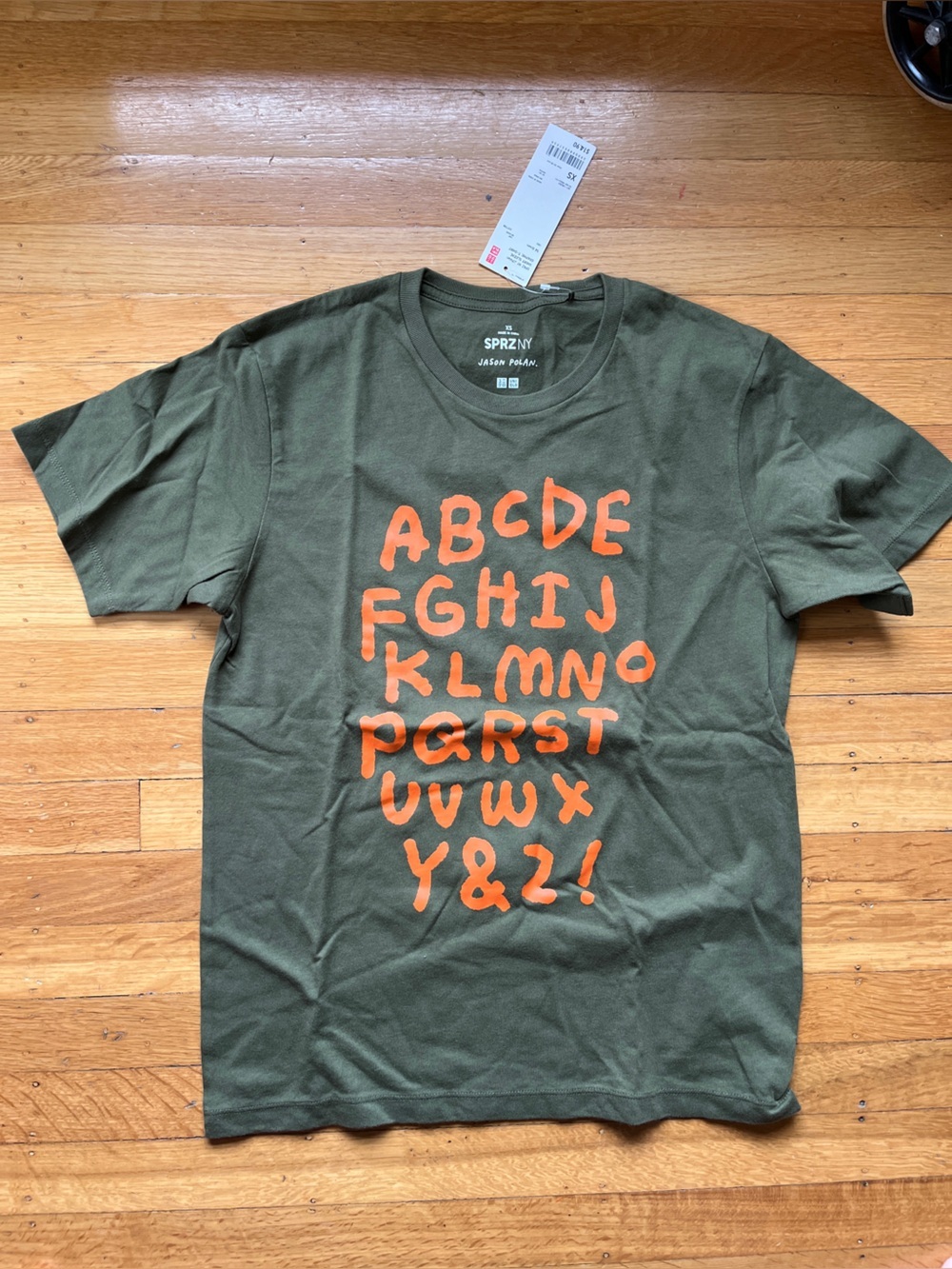 RARE Jason Polan for Uniqlo alphabet t-shirt olive orange NWT R.I.P. moma artist